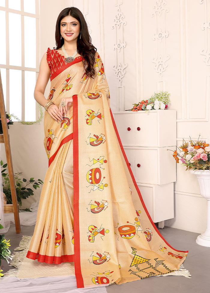 Gold Dupion Silk Saree With Blouse Piece