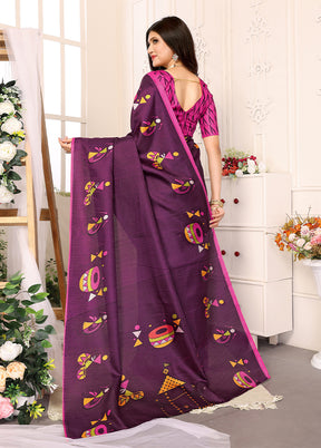 Purple Dupion Silk Saree With Blouse Piece