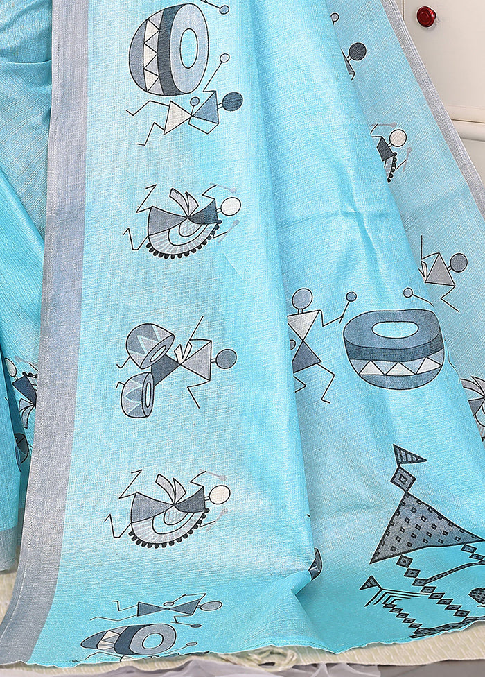 Sky Blue Dupion Silk Saree With Blouse Piece