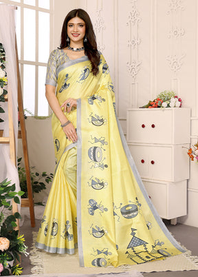 Yellow Dupion Silk Saree With Blouse Piece