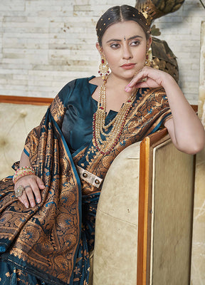 Dark Blue Silk Saree With Blouse Piece - Indian Silk House Agencies