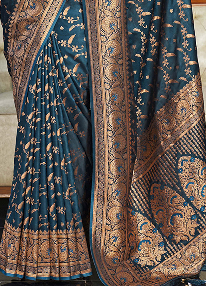 Dark Blue Silk Saree With Blouse Piece - Indian Silk House Agencies