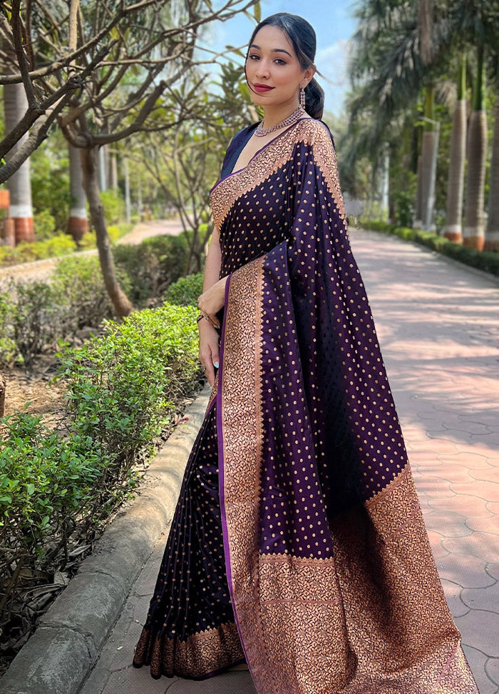 Dark Purple Silk Saree With Blouse Piece - Indian Silk House Agencies