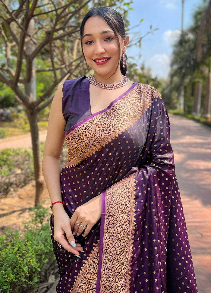 Dark Purple Silk Saree With Blouse Piece - Indian Silk House Agencies