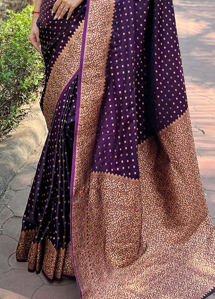 Dark Purple Silk Saree With Blouse Piece - Indian Silk House Agencies