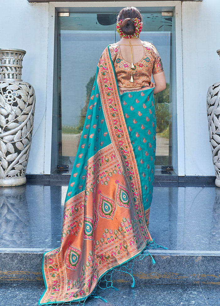 Rama Silk Saree With Blouse Piece - Indian Silk House Agencies