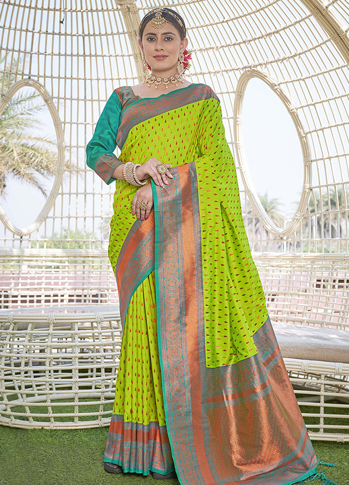 Parrot Green Silk Saree With Blouse Piece - Indian Silk House Agencies