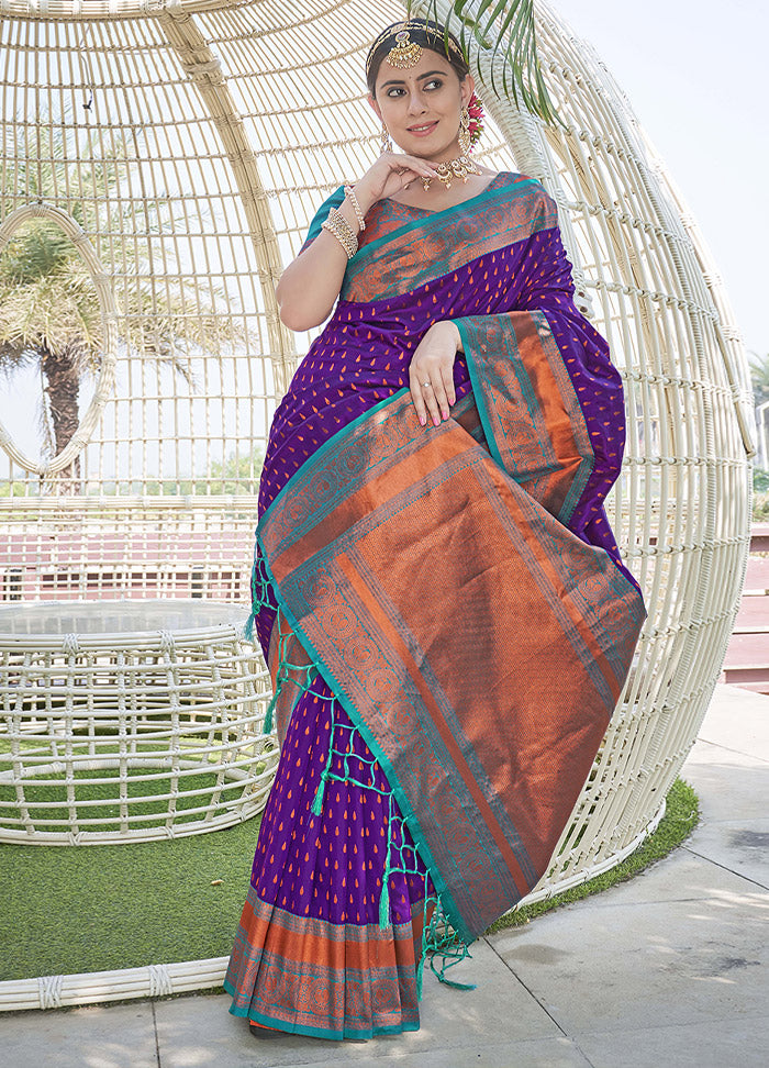 Purple Silk Saree With Blouse Piece - Indian Silk House Agencies