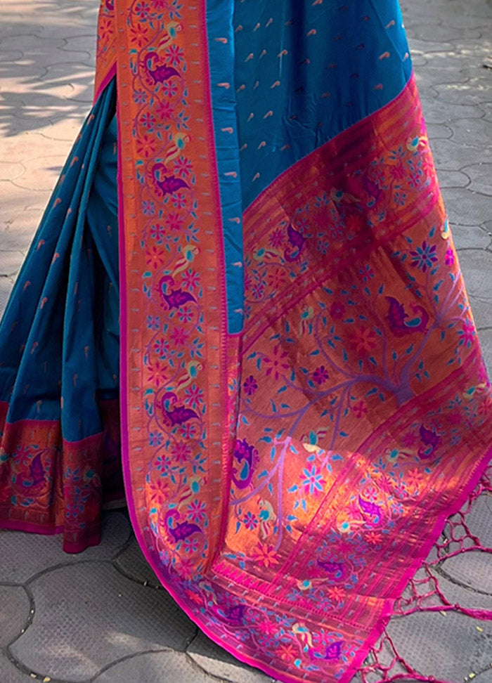 Blue Silk Saree With Blouse Piece - Indian Silk House Agencies