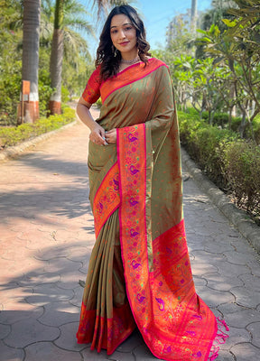 Mehendi Silk Saree With Blouse Piece - Indian Silk House Agencies