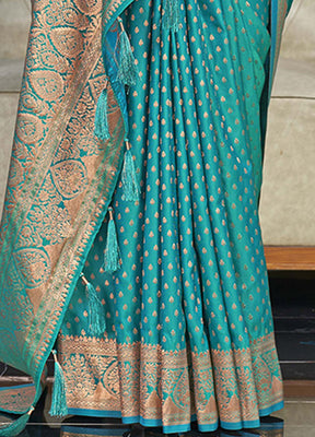 Blue Silk Saree With Blouse Piece - Indian Silk House Agencies