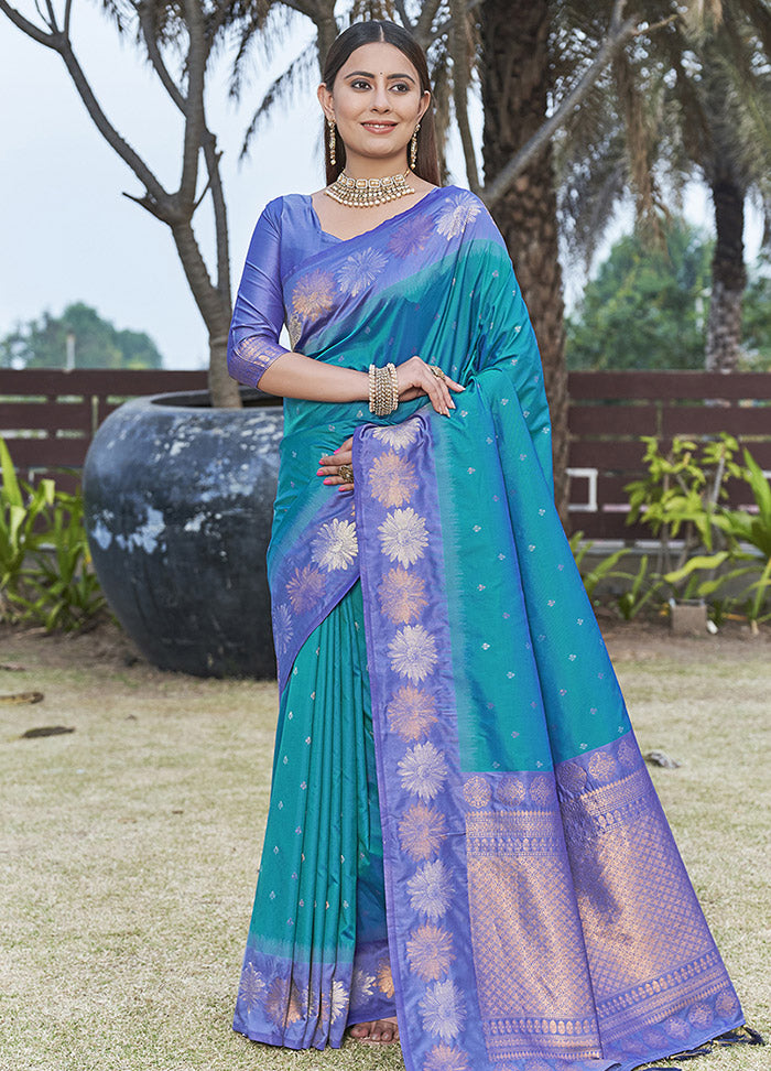 Blue Silk Saree With Blouse Piece - Indian Silk House Agencies