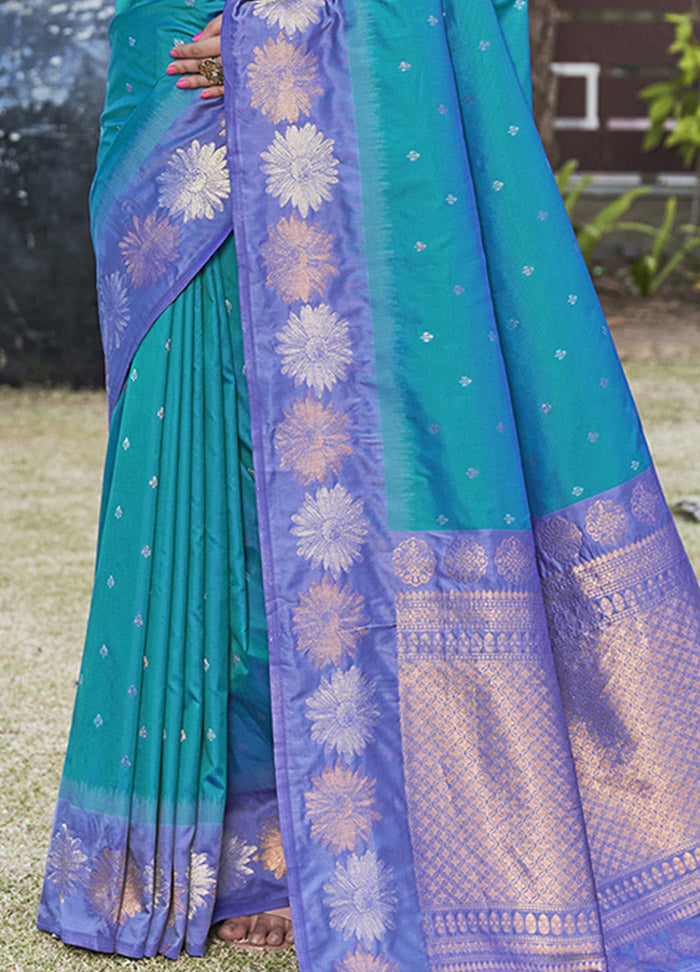 Blue Silk Saree With Blouse Piece - Indian Silk House Agencies