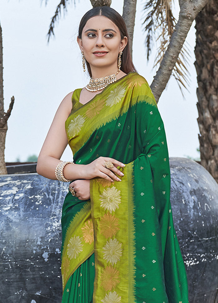 Dark Green Silk Saree With Blouse Piece - Indian Silk House Agencies