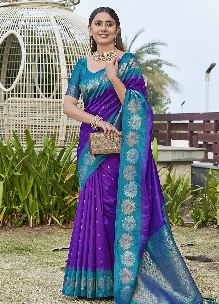 Purple Silk Saree With Blouse Piece - Indian Silk House Agencies