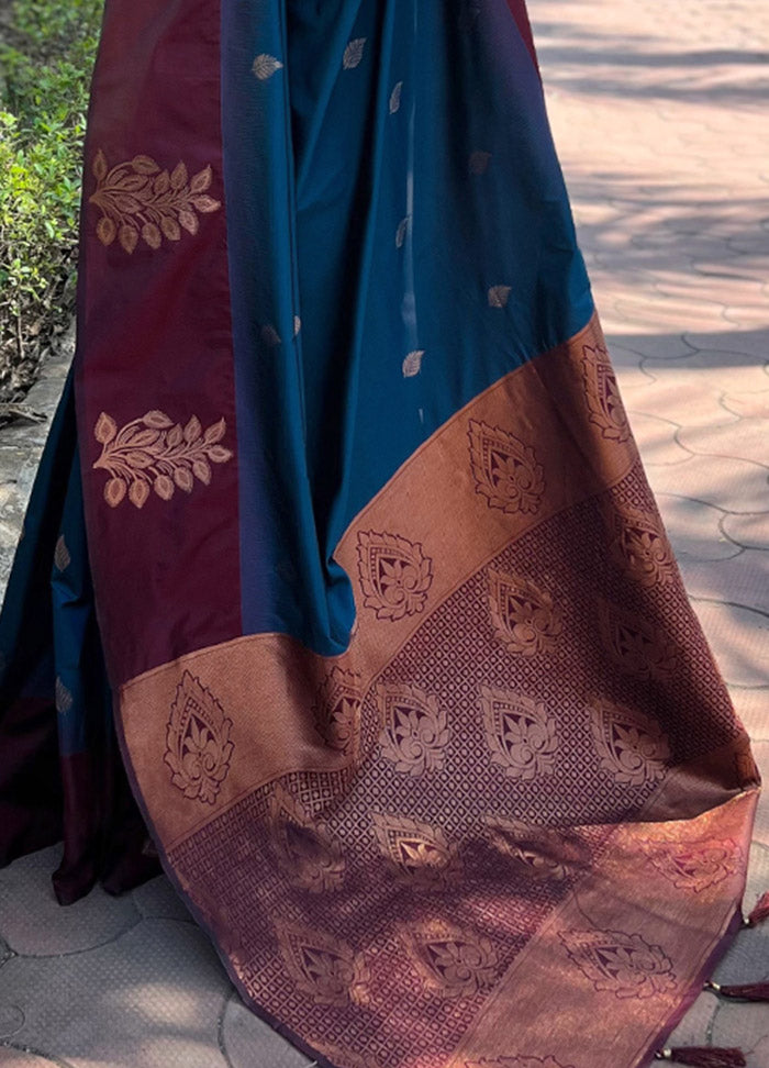 Blue Dupion Silk Saree With Blouse Piece - Indian Silk House Agencies