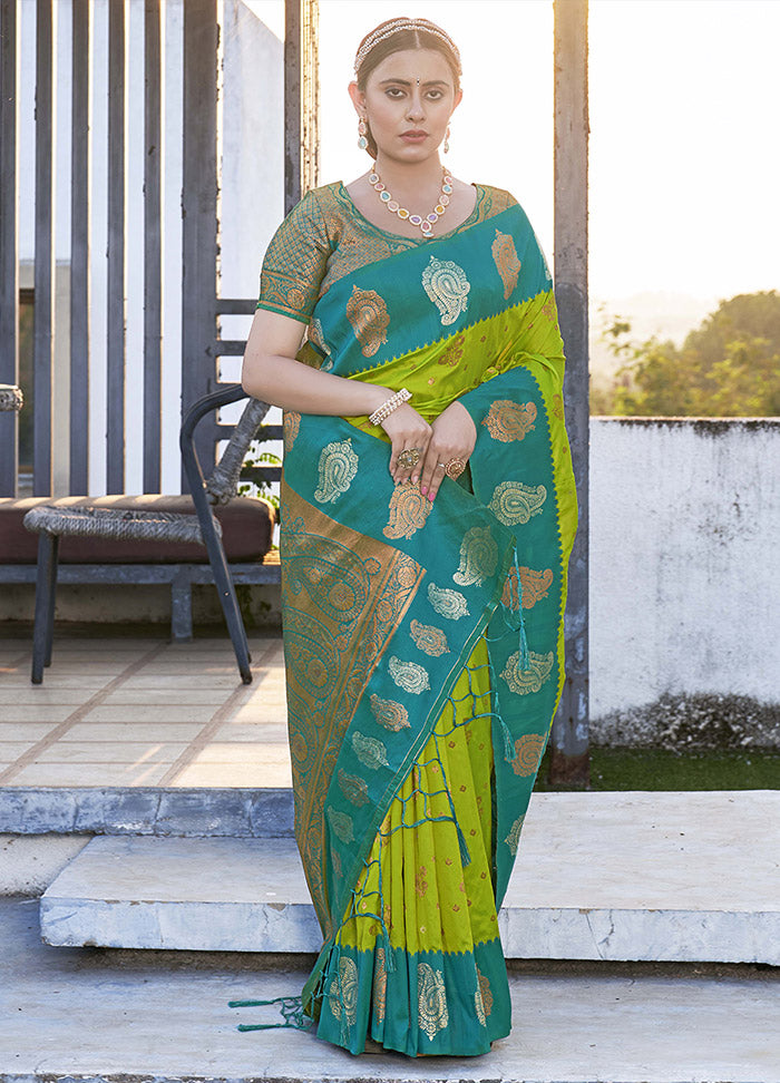 Parrot Green Dupion Silk Saree With Blouse Piece - Indian Silk House Agencies