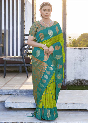 Parrot Green Dupion Silk Saree With Blouse Piece