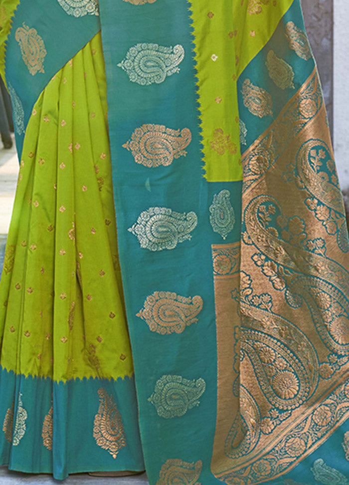 Parrot Green Dupion Silk Saree With Blouse Piece