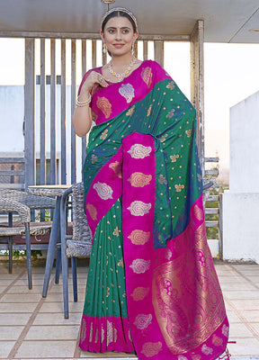 Dark Green Dupion Silk Saree With Blouse Piece - Indian Silk House Agencies