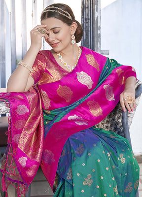 Dark Green Dupion Silk Saree With Blouse Piece - Indian Silk House Agencies