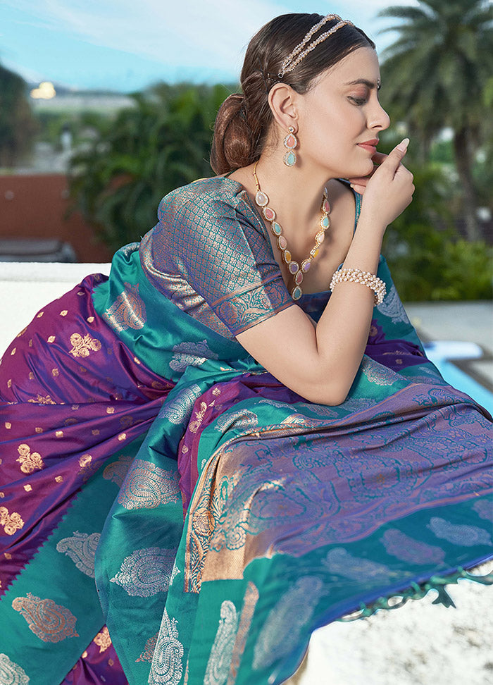 Purple Dupion Silk Saree With Blouse Piece - Indian Silk House Agencies