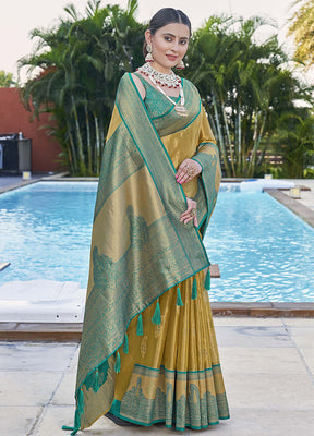 Gold Silk Saree With Blouse Piece - Indian Silk House Agencies