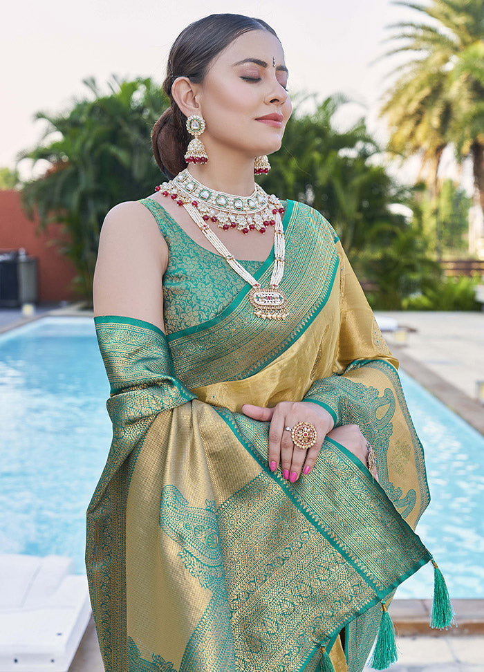 Gold Silk Saree With Blouse Piece - Main Image