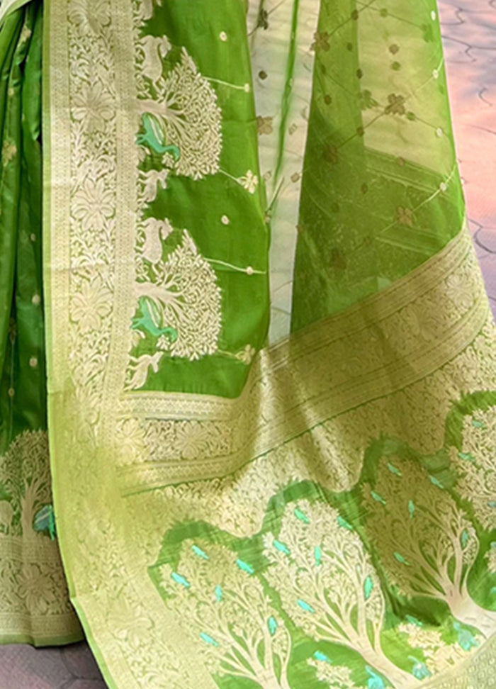 Mehendi Organza Saree With Blouse Piece - Indian Silk House Agencies