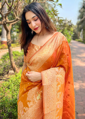 Light Orange Organza Saree With Blouse Piece - Indian Silk House Agencies