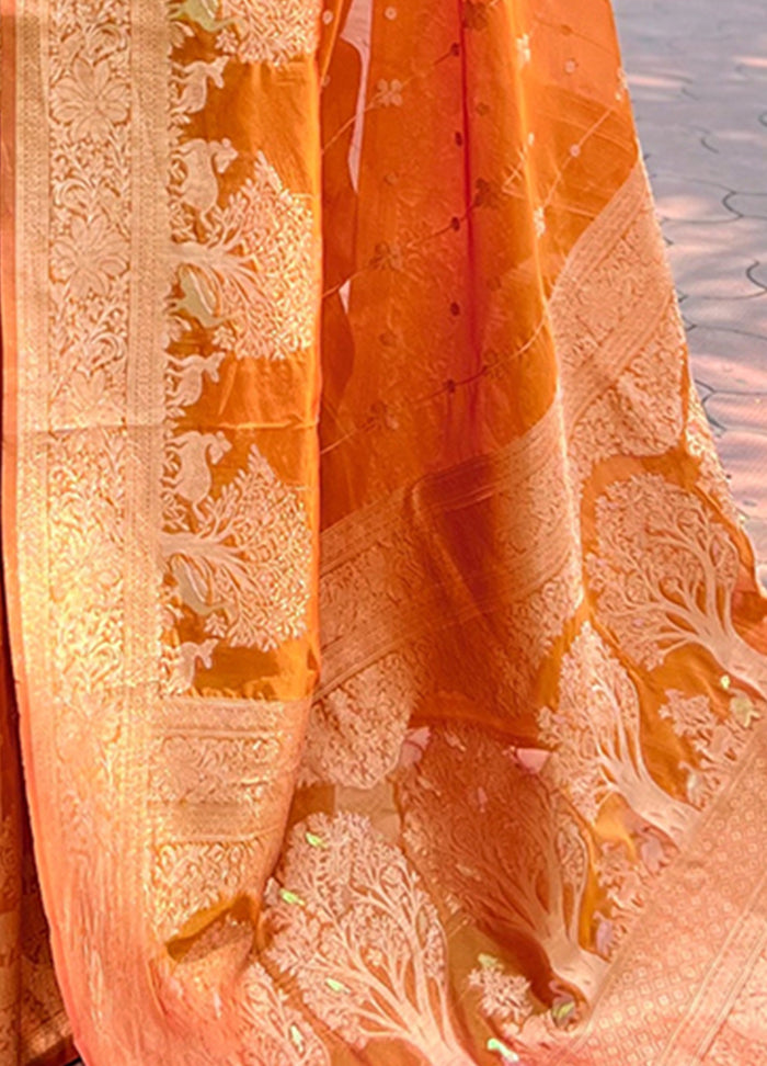 Light Orange Organza Saree With Blouse Piece - Indian Silk House Agencies