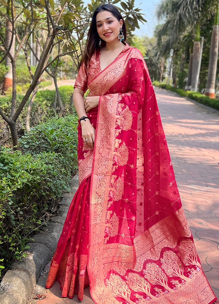 Pink Organza Saree With Blouse Piece - Indian Silk House Agencies