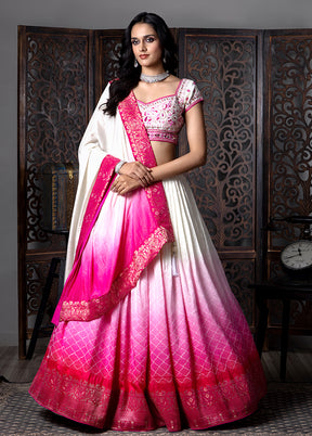 White Cotton Readymade Lehenga With Dupatta