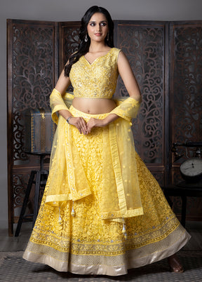 Yellow Silk Readymade Lehenga With Dupatta