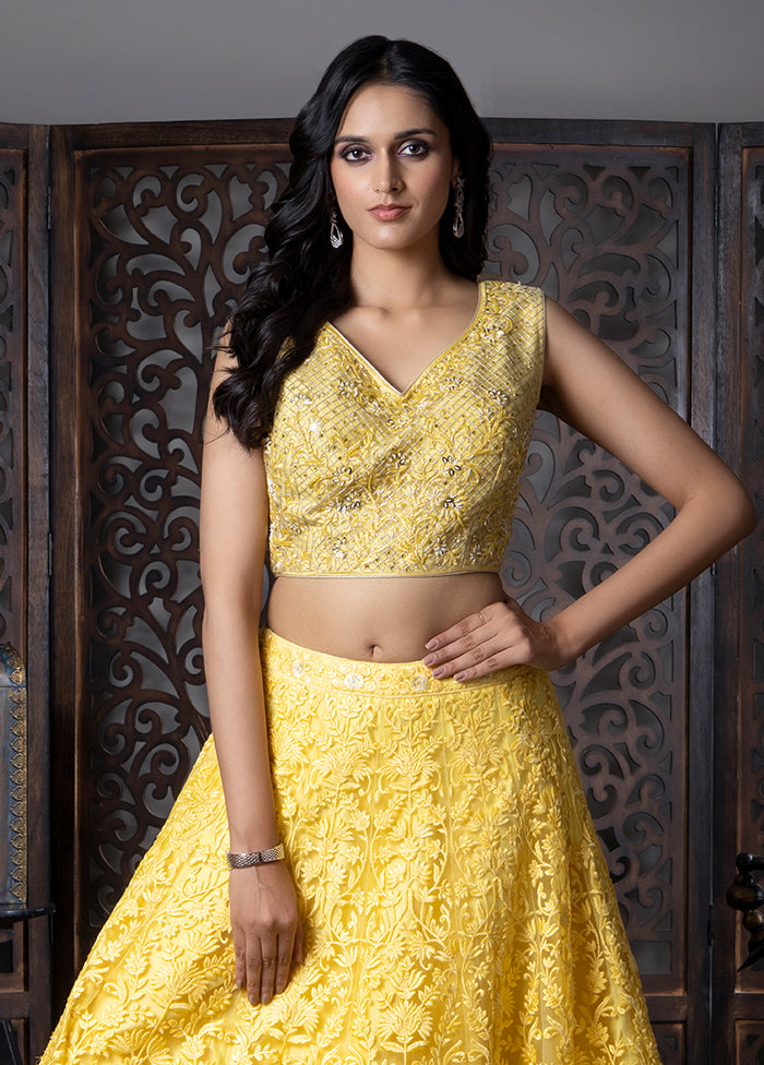 Yellow Silk Readymade Lehenga With Dupatta