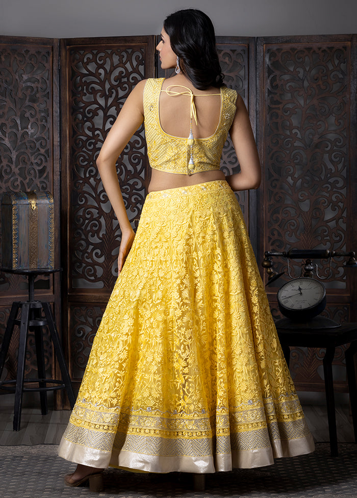 Yellow Silk Readymade Lehenga With Dupatta