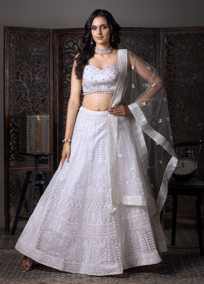 Whi Silk Readymade Lehenga With Dupatta