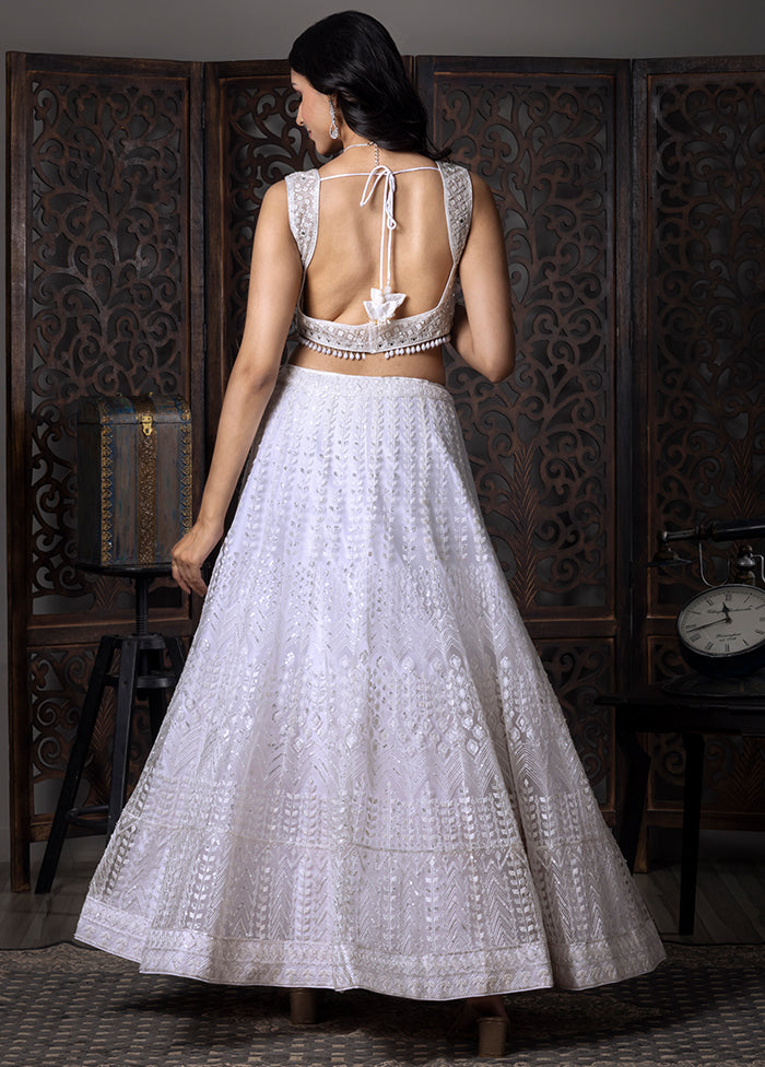 Whi Silk Readymade Lehenga With Dupatta