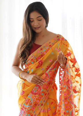 Yellow Spun Silk Saree With Blouse Piece - Indian Silk House Agencies