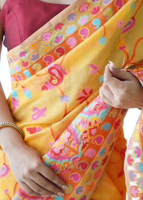 Yellow Spun Silk Saree With Blouse Piece - Indian Silk House Agencies