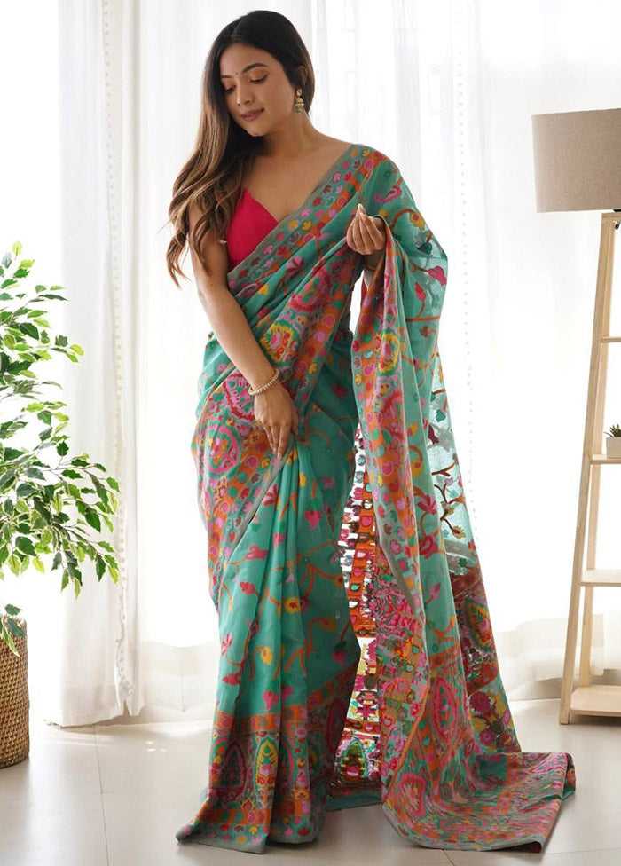 Firoza Spun Silk Saree With Blouse Piece - Indian Silk House Agencies