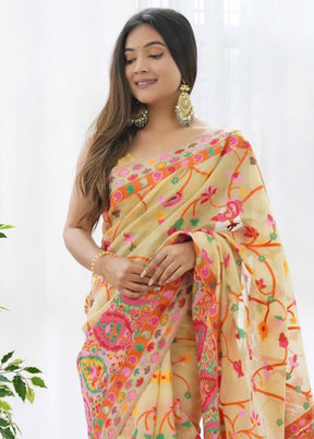 Light Yellow Spun Silk Saree With Blouse Piece - Indian Silk House Agencies