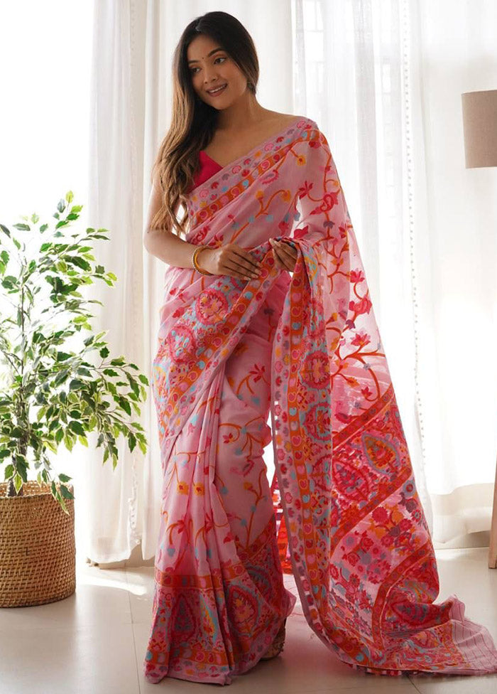 Pink Spun Silk Saree With Blouse Piece - Indian Silk House Agencies