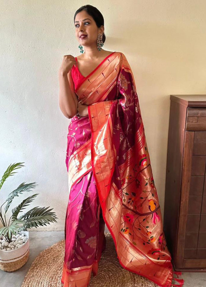 Pink Banarasi Silk Saree With Blouse Piece