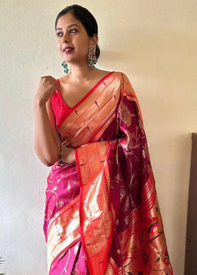 Pink Banarasi Silk Saree With Blouse Piece