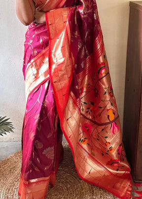 Pink Banarasi Silk Saree With Blouse Piece