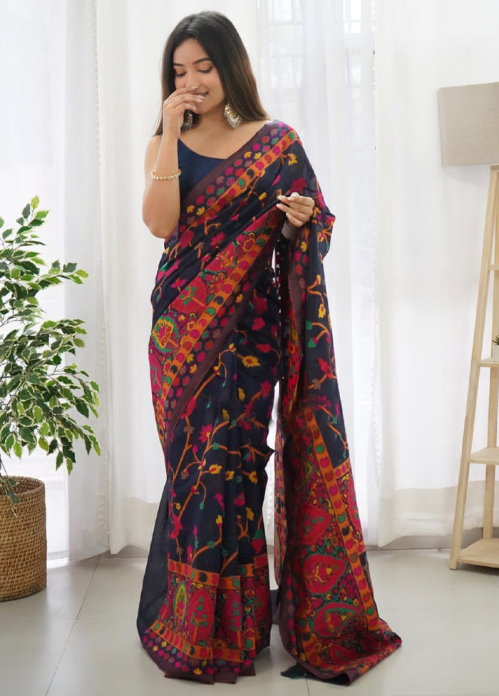 Black Banarasi Silk Saree With Blouse Piece