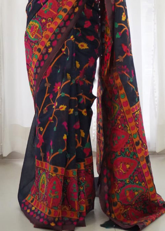 Black Banarasi Silk Saree With Blouse Piece