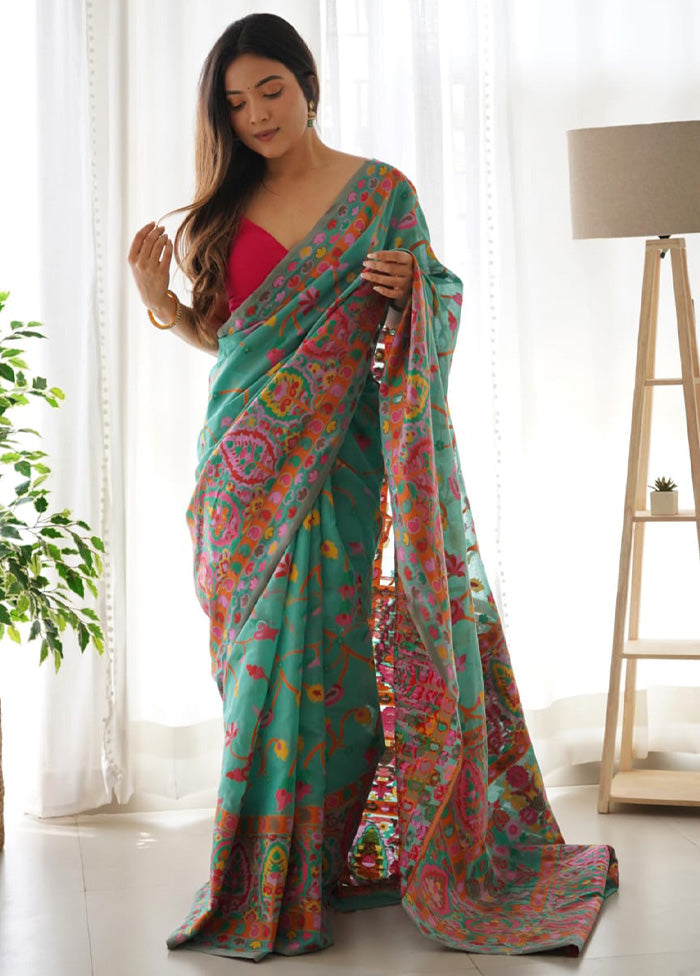 Rama Banarasi Silk Saree With Blouse Piece