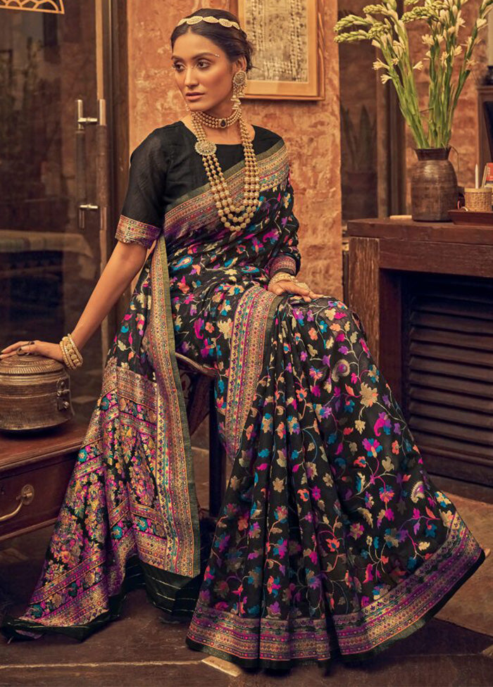 Black Banarasi Silk Saree With Blouse Piece